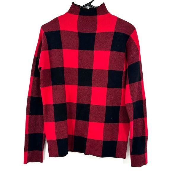 Tommy Bahama Size Small Pullover Sweater Mock Neck‎ Red Black Buffalo Check Top - Picture 1 of 4